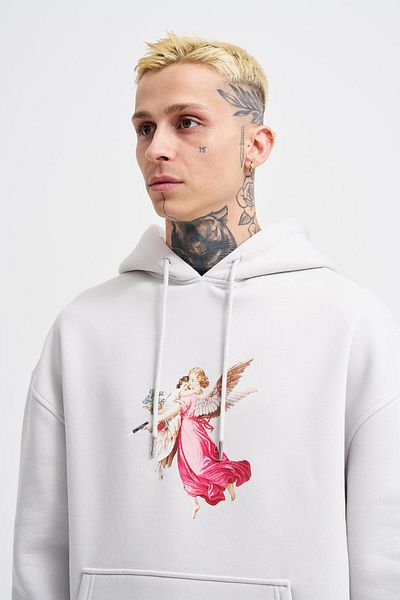 Machinist Мъжки светлосив суитшърт с щампа Hero Angel Oversize