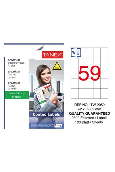 Tanex Tw-2059 42x59,69mm Επικαλυμμένο αυτοκόλλητο λέιζερ 100 Συσκευασία