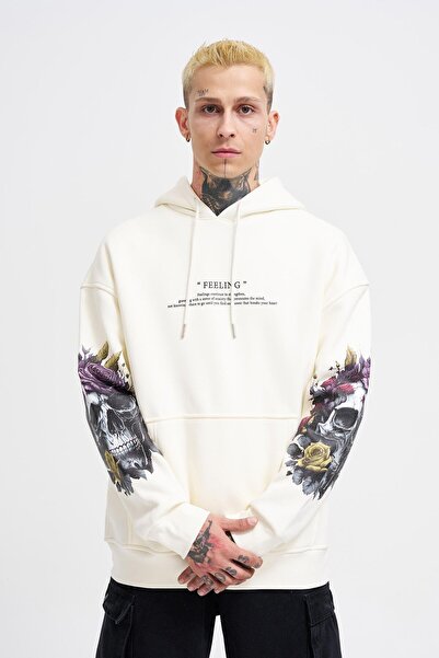 Machinist Чоловічий оверсайз-светр екрю з принтом Feeling Skull