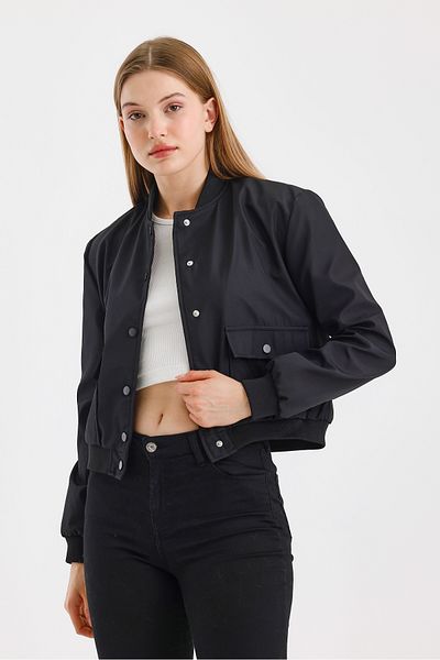 TREND KOMBİN JACHET CROP CAPTUT CU BUZUUNAR DUBLU NEGRU