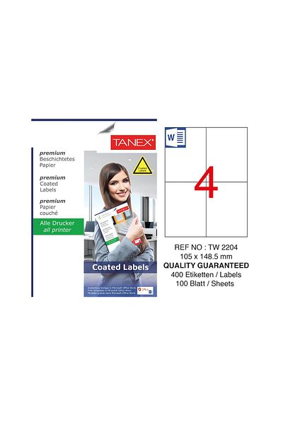 Tanex Tw-2204 105x148,5mm Επικαλυμμένο αυτοκόλλητο λέιζερ 100 Συσκευασία