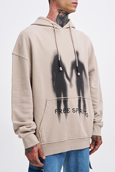 Machinist Ανδρικό φούτερ με δωρεάν πλύσιμο Sprit Oversize ανοιχτό μπεζ