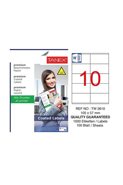 Tanex Tw-2610 105x57mm Coated Laser Label 100 Pack