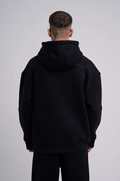 Machinist Мъжка бродерирана черна суитшърт с кенгуру джоб