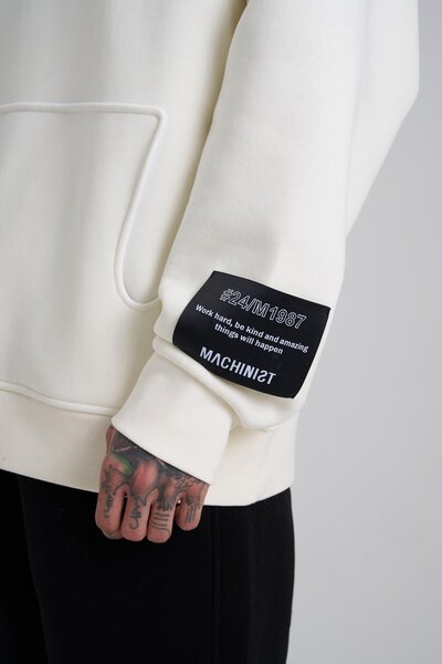 Machinist Ανδρικό φούτερ με κέντημα με κουκούλα εκρού με λεπτομέρεια