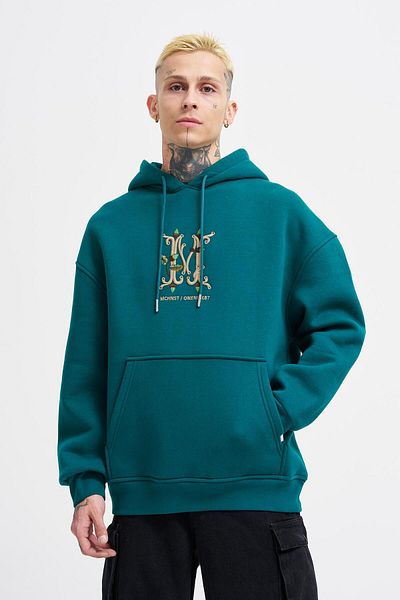 Machinist Ανδρικό φούτερ με κεντημένη κουκούλα Oversize Petrol Green