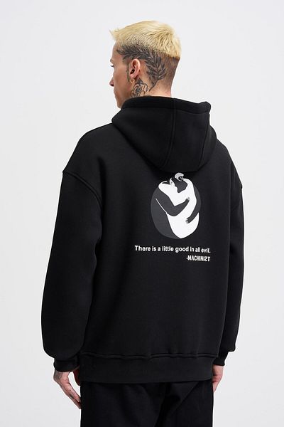 Machinist Men's Good And Evil Printed Oversize Black Sweatshirt