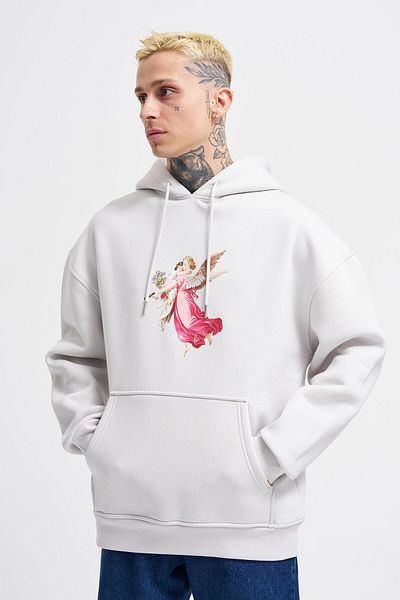 Machinist Мъжки светлосив суитшърт с щампа Hero Angel Oversize