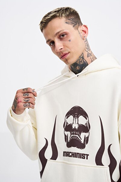Machinist Erkek Fire Baskılı Oversize Ekru Sweatshirt