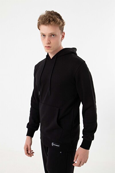 Machinist Обикновена суитшърт с качулка без джобове, черна