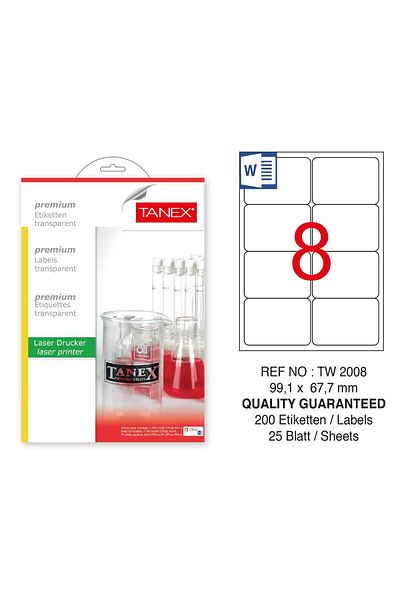 Tanex Tw-2008 99,1x67,7mm Διαφανές αυτοκόλλητο λέιζερ 200 τεμάχια