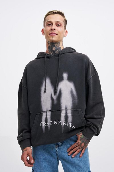 Machinist Men's Free Sprit Washable Oversize Black Sweatshirt