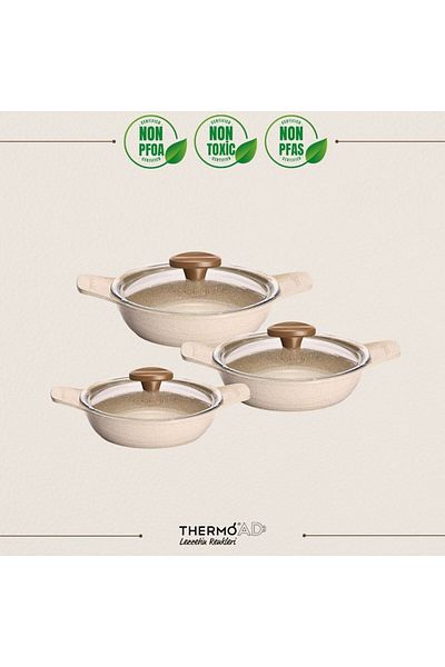 ThermoAD Mink Hot Pot Sauce Set - 6 Pieces, Cast Iron Self-Handle, 18Cm-20Cm-22Cm