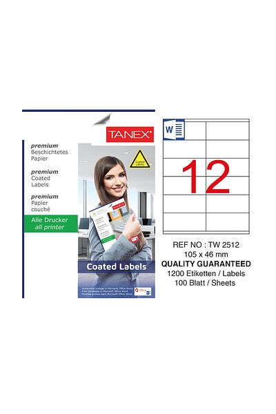 Tanex Tw-2512 105x46mm Επικαλυμμένο αυτοκόλλητο λέιζερ 100 Συσκευασία
