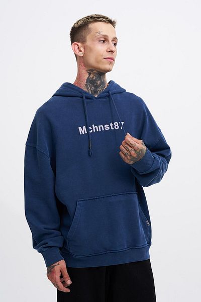 Machinist Ανδρικό φούτερ με κεντημένη κουκούλα Oversize Navy Blue