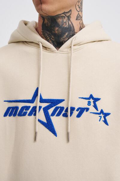 Machinist Ανδρικό φούτερ με κεντημένο στάρες με κουκούλα oversized ανοιχτό μπεζ