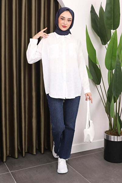 İmajButik Linen Shirt - White and Pocket