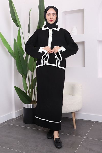 İmajButik Black Bow Cardigan Skirt Knitwear Set