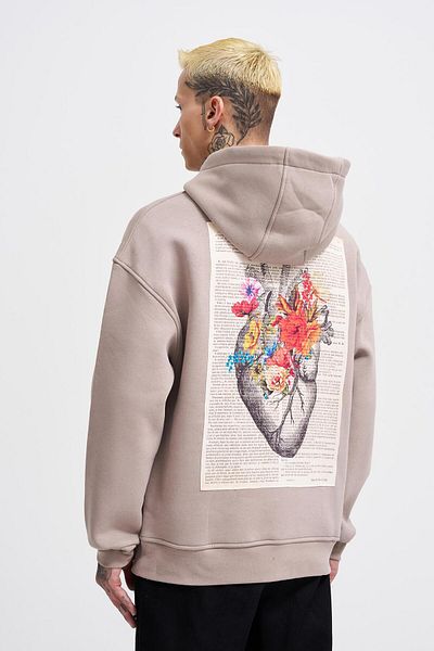 Machinist Ανδρικό φούτερ με κουκούλα Oversize - Heart of Glass Print, ICE GREY
