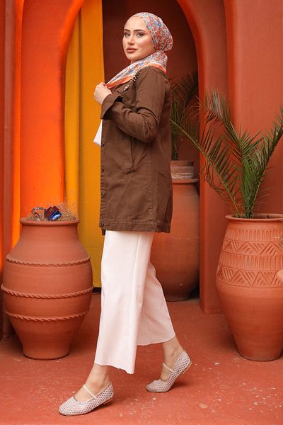 İmajButik Brown Stone Pocketed Denim Jacket
