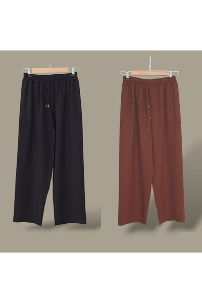 ENDAMIM 2-Piece Linen Pant Large Size Comfortable Fit Without Bucket with Elastic Waist