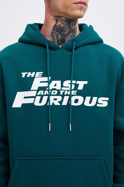 Machinist Ανδρικό φούτερ Fast Furious με κουκούλα Oversize Petrol Green