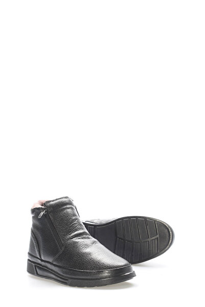 TUGERDİ Ανδρικά αθλητικά μποτάκια Tugerdi μαύρα από γνήσιο δέρμα με γούνα εσωτερικά, κορδόνια και φερμουάρ TG097241113532