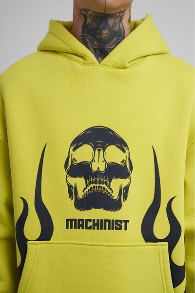 Machinist Ανδρικό φούτερ Oversize Fire printed Neon Yellow
