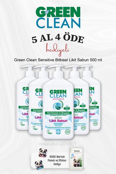 Green Clean 500 ml Soap - Herbal, Rosie Cotton, 5 Pack, Pay 4