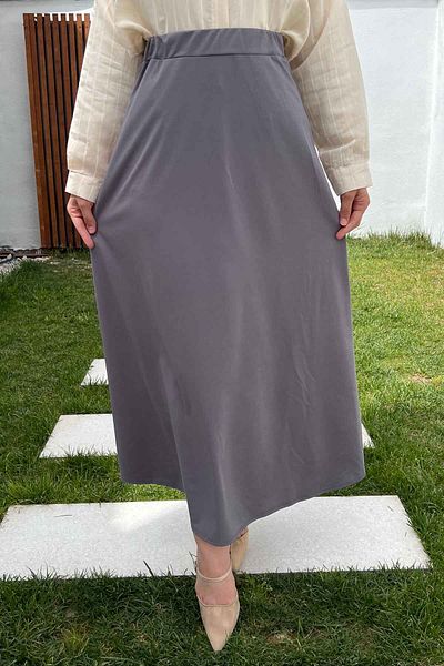 İmajButik Gray Long Scuba Flared Skirt
