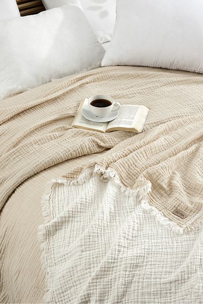ZEYPBA 3 Layer Muslin Double Muslin Bedspread Double Sided Tasseled Muslin Pique