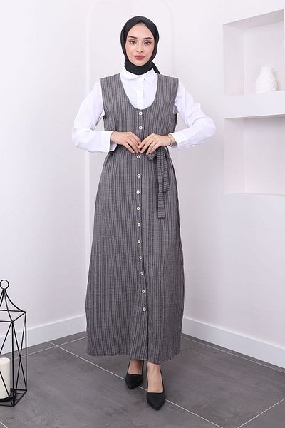 İmajButik Φόρεμα Smoked Color Gilet - Διαμήκη κουμπιά και πουκάμισα