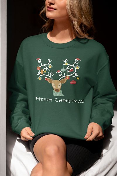 SUNFREE Christmas New Year Christmas Printed Oversize Cotton Sharped Sweatshirt