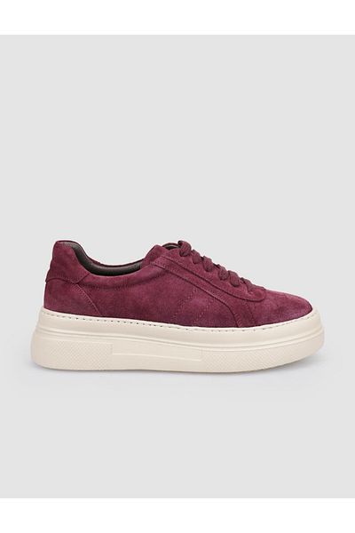 Cabani 100% Genuine Leather Burgundy Suede Lace-Up Women's Sneakers