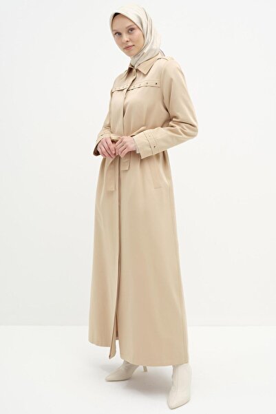Tuğba Rivet Detaylı Beli Kuşaklı Pardesü - Bej