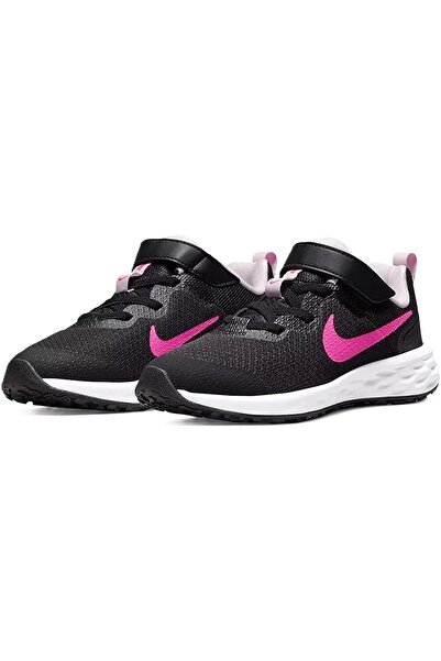 Nike Revolution 6 Walk Shoes Lastik Ipli Kolay Giyimli Yürüyüş Ayakkabısı Siyah Pembe Swoosh