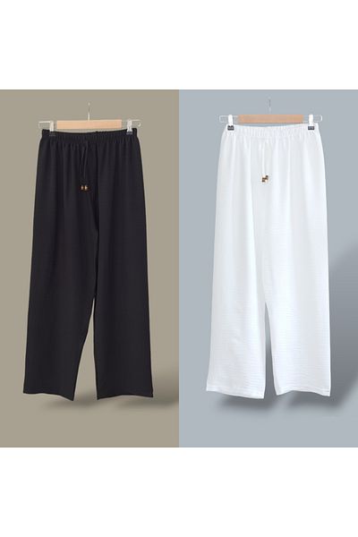 ENDAMIM 2-Piece Linen Pant Large Size Comfortable Fit Without Bucket with Elastic Waist