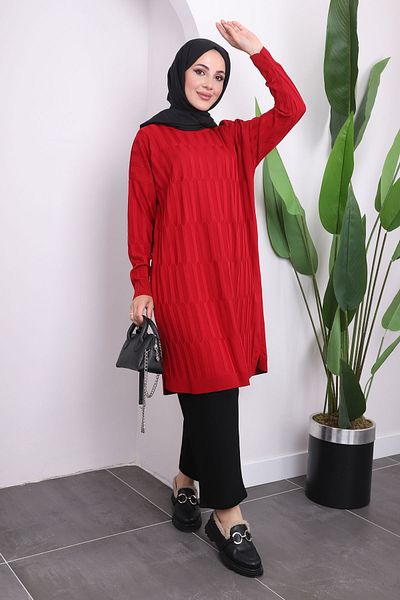 İmajButik Red Cold Thread Mercerized Knitwear Tunic