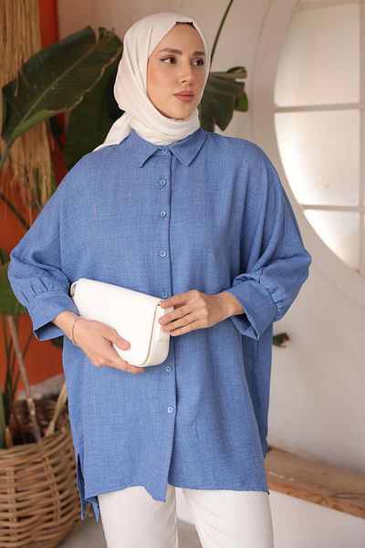 İmajButik Indigo Bat Sleeve Slit Tunic