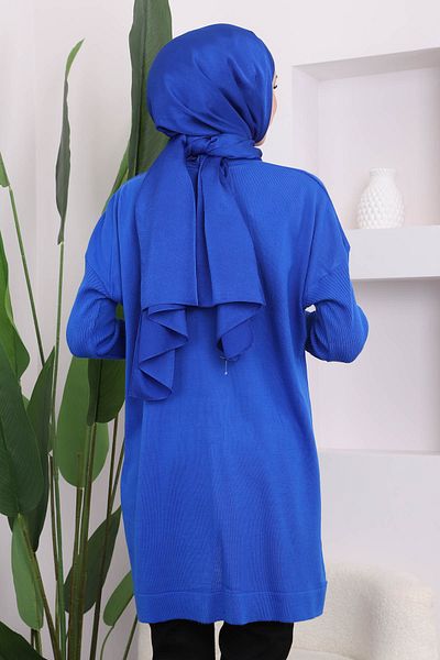 İmajButik Saks Blue Crew Neck Mercerized Casual Knitwear Tunic