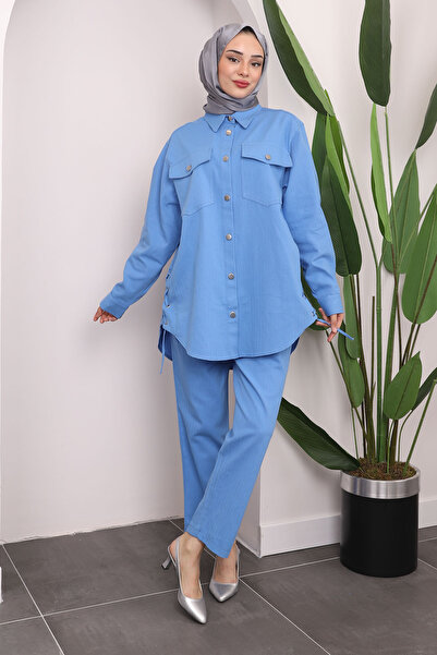 İmajButik Σετ λινό - Saks Blue Jacket and Pants
