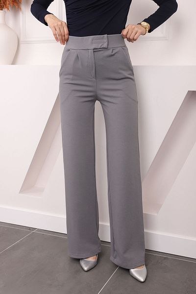 İmajButik Ψηλόμεσο γκρι παντελόνι Palozzo - Velcro