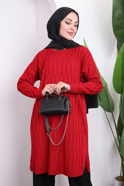 İmajButik Red Cold Thread Mercerized Knitwear Tunic