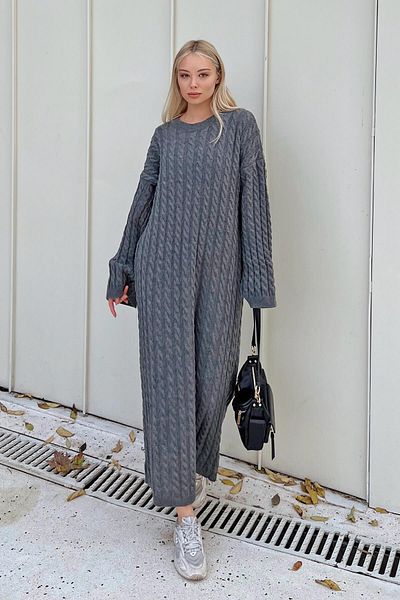 Swist Geräuchertes Rundhals-Midikleid aus geflochtener Strickware für Damen