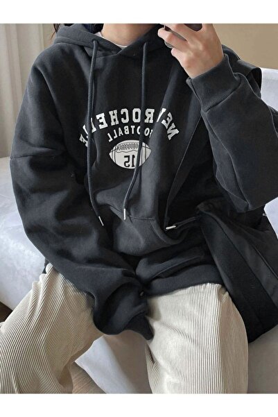 Frisson Γυναικείο φούτερ με κουκούλα σε μαύρο χρώμα Rochelle με στάμπα