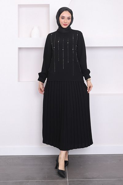 İmajButik Black Stone Detailed Blouse and Skirt Set