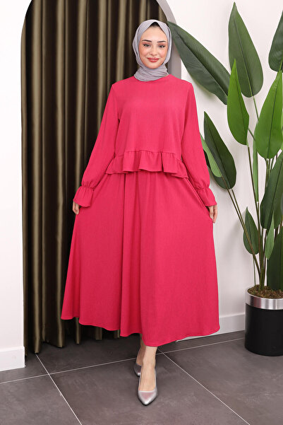 İmajButik طقم بلوزة وتنورة فوشيا - تفاصيل الأكمام