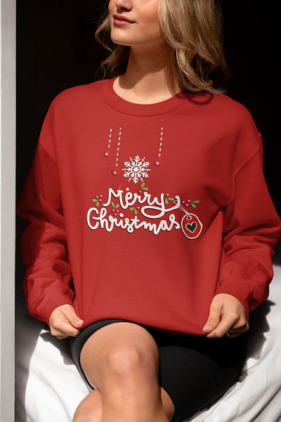 SUNFREE Merry Christmas Printed Oevrsize Sharted Cotton Sweatshirt