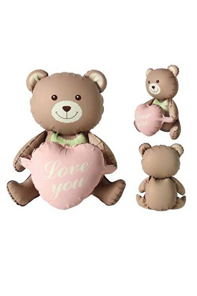 Parti Dükkanım بالون فويل على شكل قلب تيدي بير من Love You - 65x65 سم