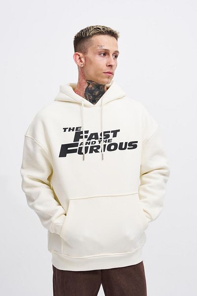 Machinist Ανδρικό φούτερ με κουκούλα Fast Furious Oversize εκρού